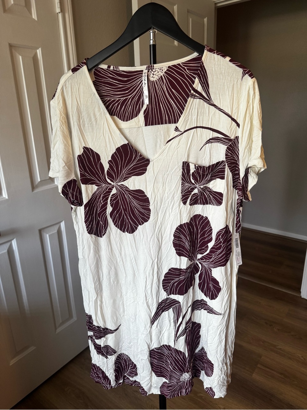 Soma Cream Tunic with Deep Plum Floral Print